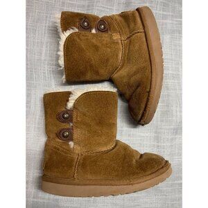 Ugg Australia Girls Boots Sherpa Lined Size 1 Tan Brown Side Button Detail